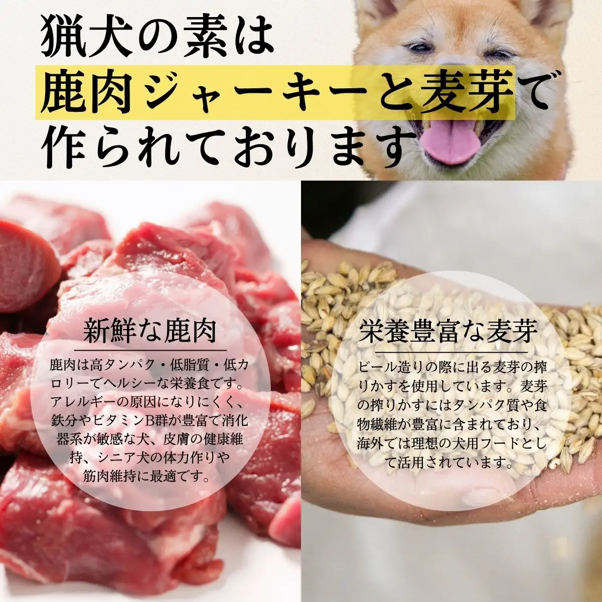 ドッグサプリ 【猟犬の素】 2袋セット / 1袋＝110g入り 国産 完全無添加 犬 愛犬 サプリ セット 高タンパク 低脂質 高鉄分 鹿肉 ジャーキー 麦芽 健康 腸内環境 免疫力 送料無料【tab0241-02】