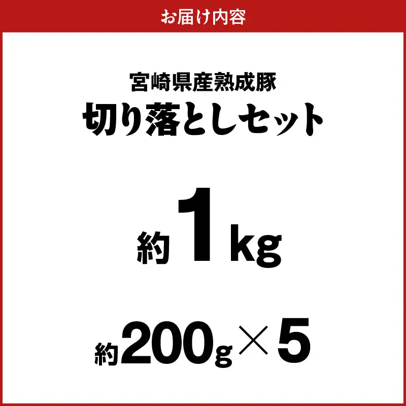 宮崎県産熟成豚 切り落としセット 約200g×5個 N0105-YA2280