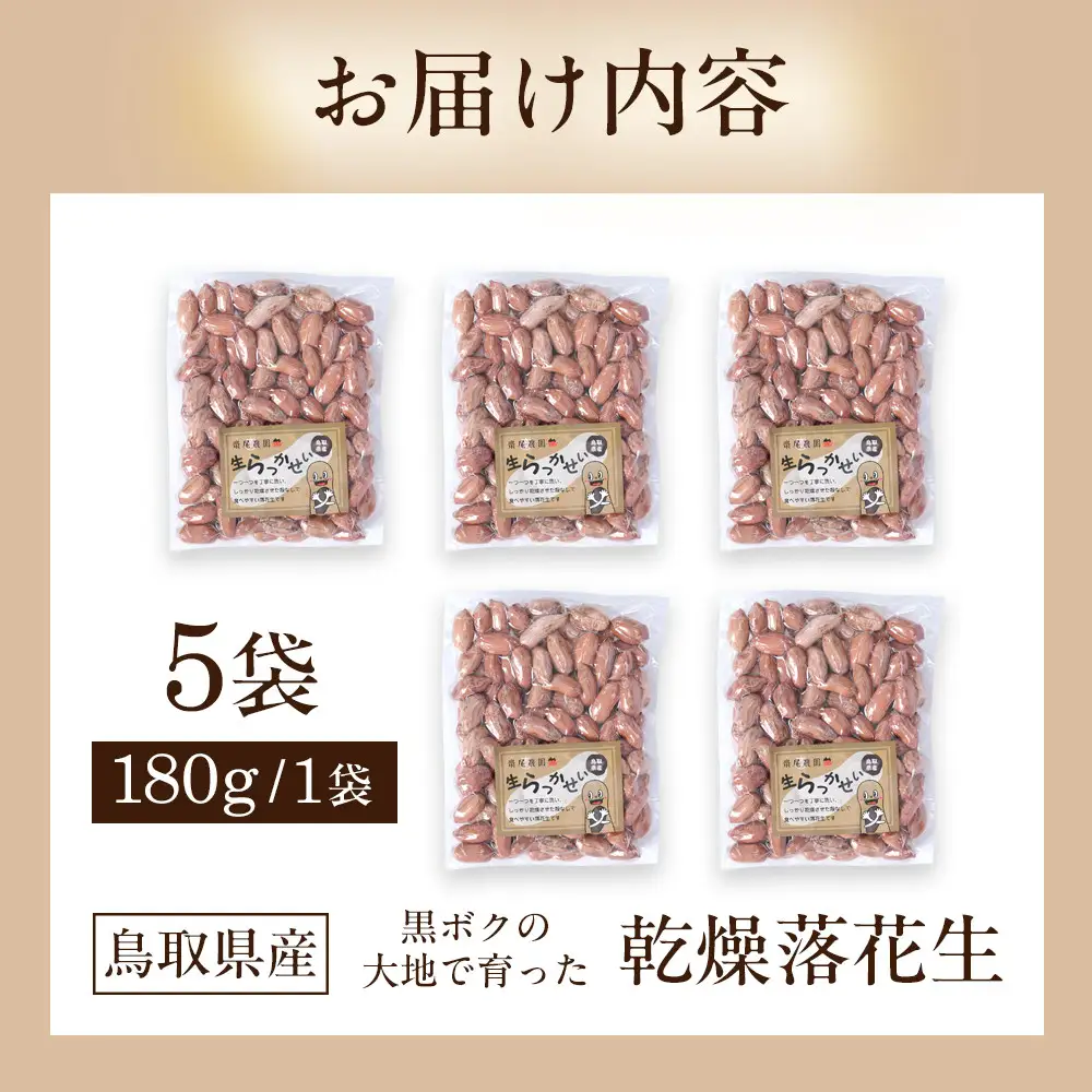 966.黒ボクの大地で育てた乾燥落花生 5袋セット【落花生 らっかせい 乾燥 豆 おつまみ ピーナッツ 殻なし マメ まめ 料理 鳥取県 北栄町 おすすめ 人気】