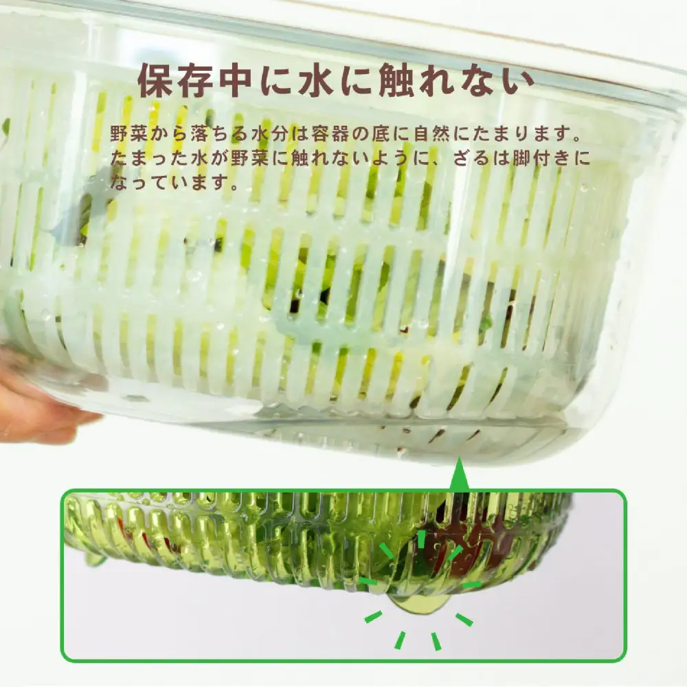 【グレー】ベジマジあらうスリム 野菜保存容器 ボウル ザル セット フタ付き 透明