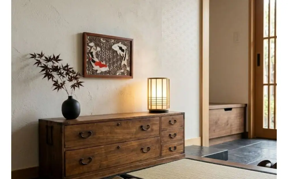 組子模様 インテリア 木製アートフレーム「happinessシリーズ 鯉mini」