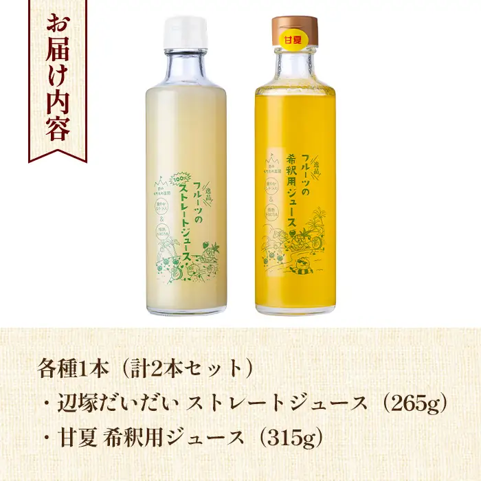 【A83011】辺塚だいだい(生果汁)・甘夏(希釈用)ジュースセット 鹿児島 国産 フルーツ 果物 果実 果汁 ドリンク ストレートジュース 飲み比べ 辺塚だいだい みかん 蜜柑 ギフト 【農地所有適格法人株式会社P＆Y'sLabo】