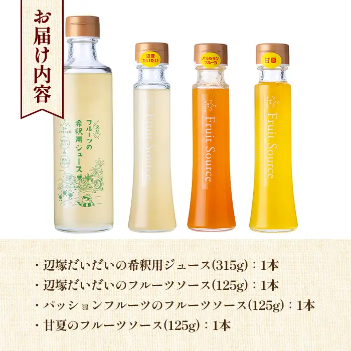 【A83014】フルーツ味わいセット(4種) 鹿児島 国産 フルーツ ソース 果物 果汁 ジュース ドリンク 甘夏 柑橘 みかん パッションフルーツ 辺塚だいだい シロップ ヨーグルト デザート 【農地所有適格法人株式会社P＆Y'sLabo】