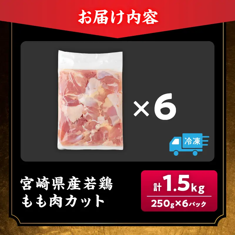 数量限定 宮崎県産 若鶏もも肉 切身 250g×6袋 計1.5kg_AA74-26