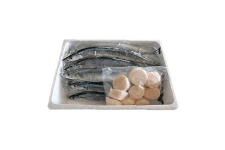 冷凍生さんま5尾×2P、ほたて貝柱200g×1Pセット A-36033