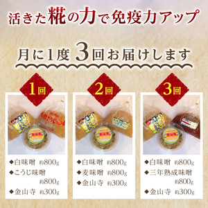 a29-011　【定期便 3回】 味噌 食べ比べ + 金山寺セット