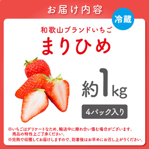 和歌山県産　ブランド　まりひめ　4パック　秀品　数に限りあり　常温発送 即日発送 和歌山オリジナルいちご『完熟まりひめ』4パック入り《先行予約》2026