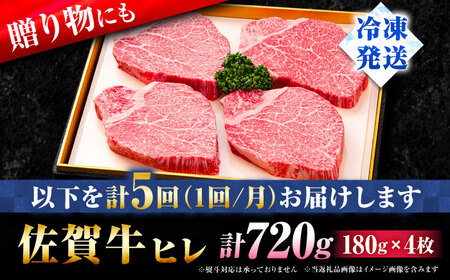 【5回定期便】佐賀牛ヒレステーキ180g×4枚 総計3.6kg ステーキ定期便[FBX025]