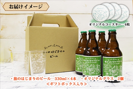 北海道  旅のはじまりのビール 330ml×4本 グラス2個セット ギフトボックス入り コースター4枚付き ビール クラフトビール 地ビール 酒 お酒 麦酒 beer HOTEL NUPKA プレゼント 手土産 贈り物 ギフト gift お取り寄せ 送料無料 十勝 士幌町【L07】