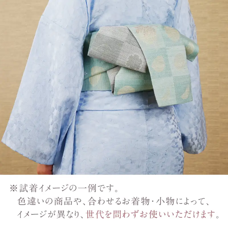 丹後帯 半幅帯「雪月花」（グレー／水）