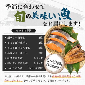《定期便》3ヶ月連続 干物セット 10品程度(5～8種)「秋田のうまいものセットA」 サーモン 鮭 サケ 魚貝類 一夜干し 