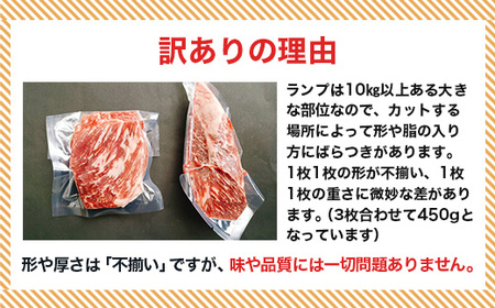 76-60A【訳あり】新潟県産牛（長岡産） ランプステーキ3枚（計450g）