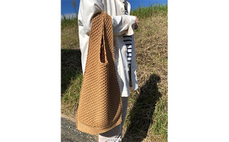 【阿部ニット】美濃和紙糸使用 民芸調編みトートバック(ブラック) F20C-282