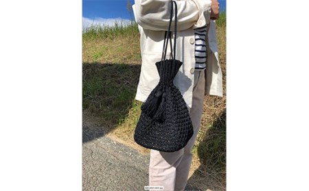 【阿部ニット】美濃和紙糸使用 民芸調編み巾着(ベージュ) F20C-285