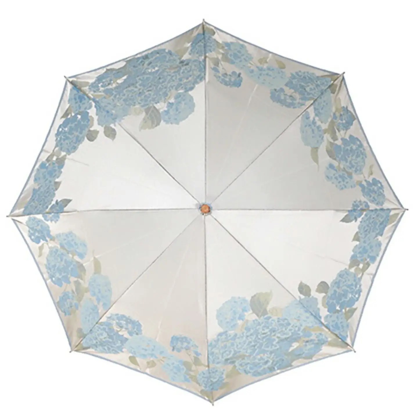 【槙田商店】晴雨兼用折りたたみ傘　絵おり　紫陽花　ベージュ