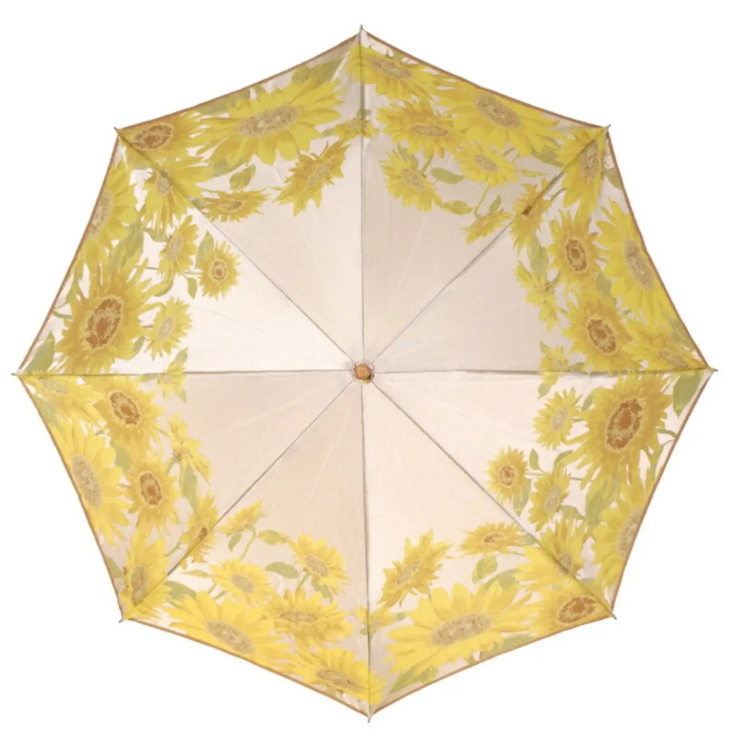 【槙田商店】晴雨兼用折りたたみ傘　絵おり　向日葵　ベージュ