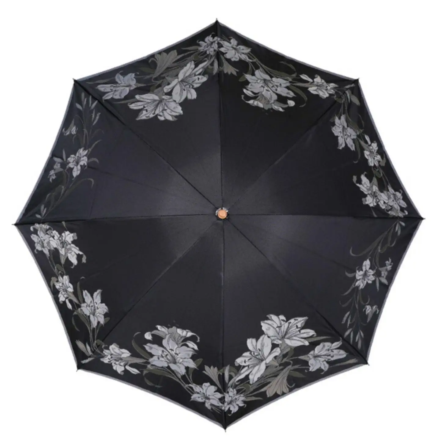 【槙田商店】晴雨兼用折りたたみ傘　絵おり　百合　黒
