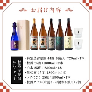 ＜松露グラス2個付＞芋の品種や麹、無濾過など造りの違いを飲み比べ！芋焼酎味比べセット(5銘柄・計6本)_K013-006