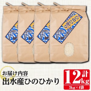 鹿児島県 出水市産 ひのひかり 白米 3kg×4袋 計12kg 【田上商店】 i395