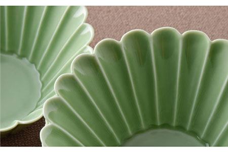 【陶器市特集】【波佐見焼】菊型 中鉢 ボウル 5点セット（緑） 食器 皿 【洸琳窯】 [GE26]  波佐見焼
