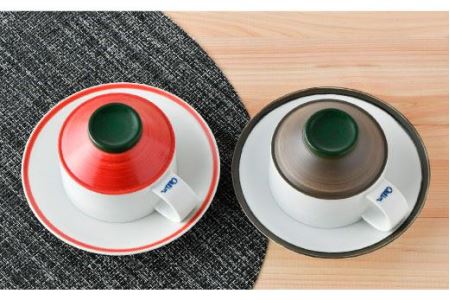 【陶器市特集】【波佐見焼】多用カップ・ プレート （赤・茶色）ペア 食器 皿 【洸琳窯】 [GE16]  波佐見焼