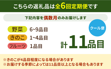 【6回定期便 偶数月コース】野菜 キノコ 果物 11品目 詰め合わせ  当日仕入れ当日発送！ / 野菜 定期便 / 吉岡青果 [SCZ006] 