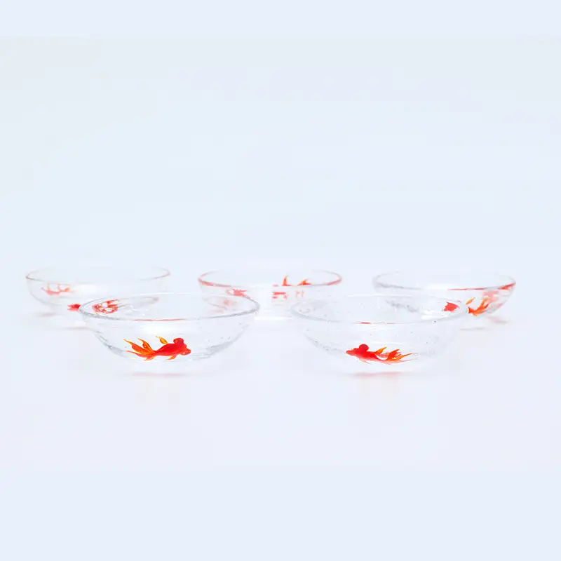 ＜ガラス作家 松尾具美＞金魚豆皿 5枚セット 硝子 ガラス 豆皿 セット 皿 金魚 松尾具美 贈り物 ギフト F6L-1265