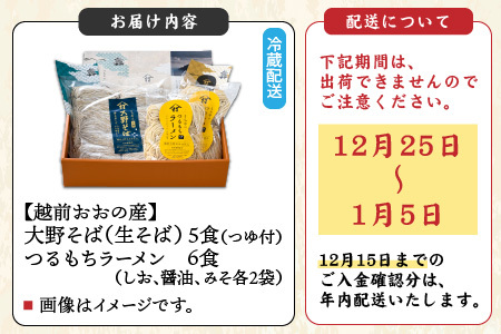 越前大野産 石臼挽き 越前そば 生そば5食 ＋ ラーメン6食（つゆ、スープ付）｜福井 名水 蕎麦  生麺
