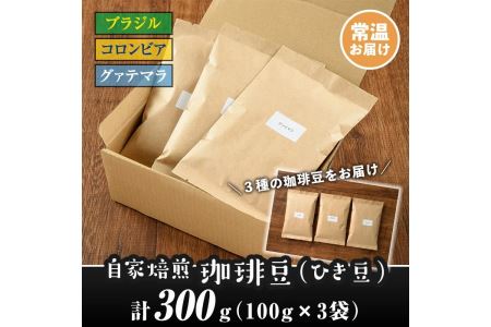 isa213 自家焙煎珈琲ひき豆3袋(計300g・100g×3種) コーヒー coffee コーヒー豆 自家焙煎 ハンドピック 飲み比べ 飲料【工房ゆう】