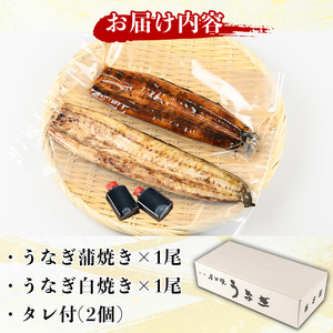 国産！うなぎ蒲焼き1尾＆白焼き1尾セット(計2尾) 国産 九州産 鹿児島県 宮崎県 鰻 ウナギ unagi うな重 うな丼 ひつまぶし うなじゅう 蒲焼 かばやき 白焼 しらやき 無頭 魚 魚介類 土用 丑の日 タレ タレ付 おかず 惣菜 冷蔵 特産品 お土産 ギフト プレゼント ご贈答用【尾方屋】_y133