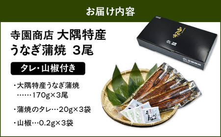 【 土用の丑の日特集 】 1387 大隅特産 うなぎ蒲焼 3尾（510g） KN060-001-03 魚 冷凍 鰻