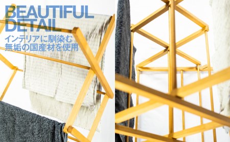折り畳み式 物干し台 Hanging Rack 国産山桜 木製 タオルハンガー ラック[Q1853]