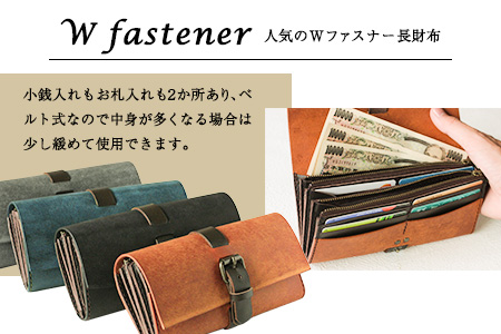 プエブロ Wファスナー ペトローリオ（ブルー）《受注制作につき最大1カ月以内》 長財布 革長財布 レザークラフト Lazy fellow 熊本県大津町 選べる4カラー