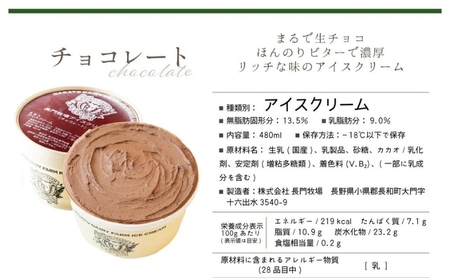 長門牧場アイスクリーム大容量3個セットB-2　贅沢480mlバニラ2個チョコレート1個　人気スイーツ　濃厚ミルク　直送　牛乳　生乳　国産　夏ギフト　長野県　贈答品　お土産　お中元　お歳暮　クリスマス