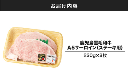 1419 鹿児島 黒毛和牛 A5 サーロイン（ ステーキ用 ）690g（ 230g × 3枚 ） KN036-004 肉 牛肉