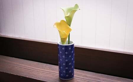源右衛門窯 染付梅地紋 花瓶 器 食器 花入 ペン立て 箸立 有田焼 A40-300