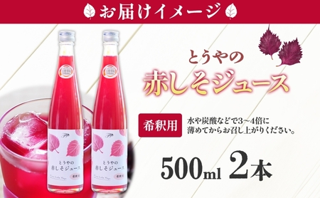 北海道 とうやの 赤しそ ジュース 希釈用 500ml×2本入り シソ しそ 大葉赤紫蘇 3～4倍 濃縮 契約農家 手詰み 産地直送 ピュアフーズとうや 送料無料 果実飲料 洞爺湖 