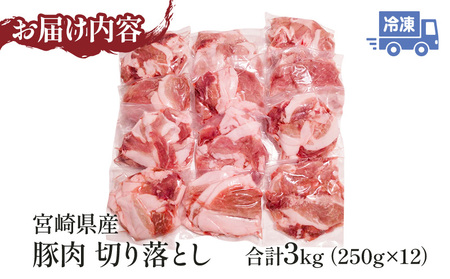 豚肉 切り落とし 3kg 宮崎県産 小分け 冷凍 豚肉
