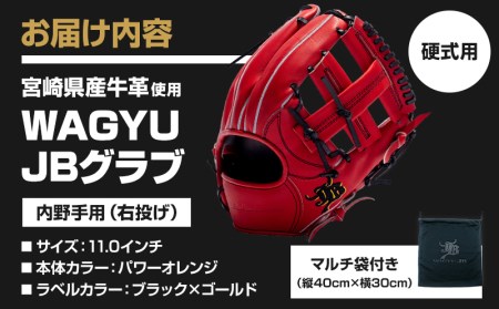 宮崎県産牛革使用 WAGYU JB 硬式用 グラブ 内野手用 JB-004(パワーオレンジ/右投げ用)