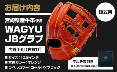 宮崎県産牛革使用 WAGYU JB 硬式用 グラブ 内野手用 JB-004S(オレンジ/右投げ用)