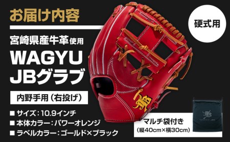 宮崎県産牛革使用 WAGYU JB 硬式用 グラブ 内野手用 JB-004S(パワーオレンジ/右投げ用)