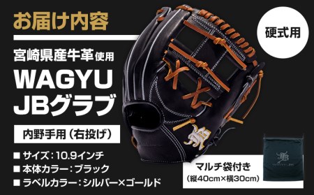 宮崎県産牛革使用 WAGYU JB 硬式用 グラブ 内野手用 JB-004S(ブラック/右投げ用)