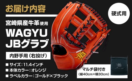 宮崎県産牛革使用 WAGYU JB 硬式用 グラブ 内野手用 JB-006(オレンジ/右投げ用)