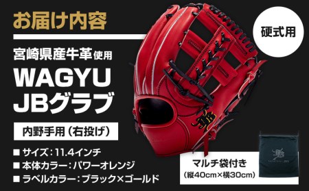 宮崎県産牛革使用 WAGYU JB 硬式用 グラブ 内野手用 JB-006(パワーオレンジ/右投げ用)