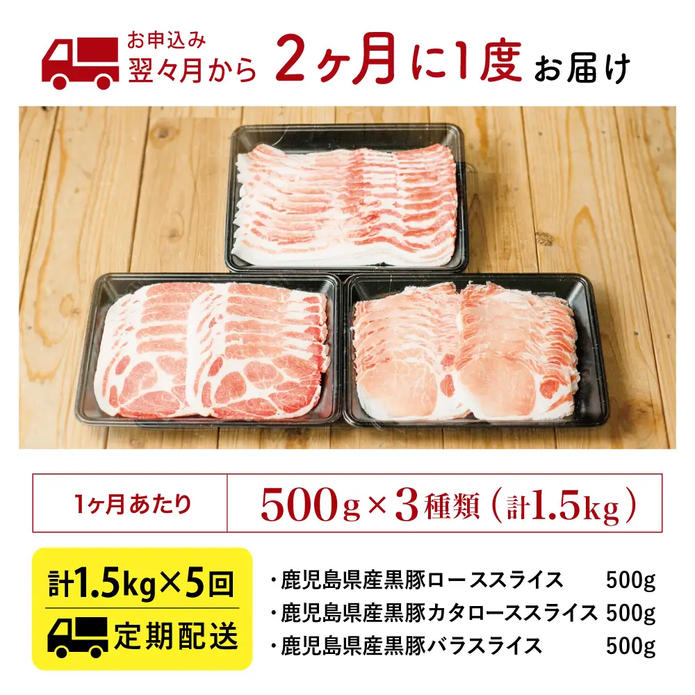 【定期便 全5回】鹿児島県産 黒豚しゃぶしゃぶ定期便 （計1.5kg×5回） 黒豚 ロース バラ 肩ロース 食べ比べ 定期便 鍋 お鍋 冷しゃぶサラダ お肉 豚肉 小分け 冷凍 スライス ポーク ブランド スターゼンミートプロセッサー 南さつま市