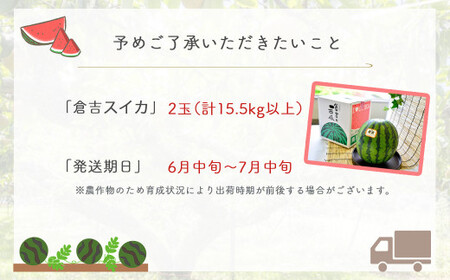 【倉吉産】倉吉スイカ 2玉 JA鳥取中央 スイカ 糖度12度以上