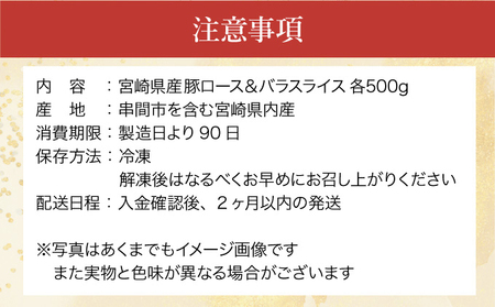 【数量限定】宮崎県産豚 ロース500g・バラスライス500g 計1kg_K049-002