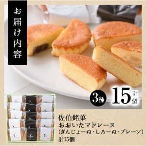 おおいたマドレーヌ (合計15個・3種) マドレーヌ 餡 スイーツ お菓子 おやつ 焼き菓子 洋菓子 詰め合わせ お取り寄せ 個装 常温 大分県 佐伯市【AG121】【お菓子のウメダ】