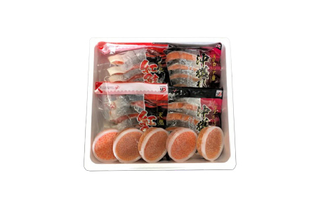 甘塩紅鮭5切×10P、甘塩時鮭5切×10P、いくら醤油漬け100g×5Ｐセット E-70002