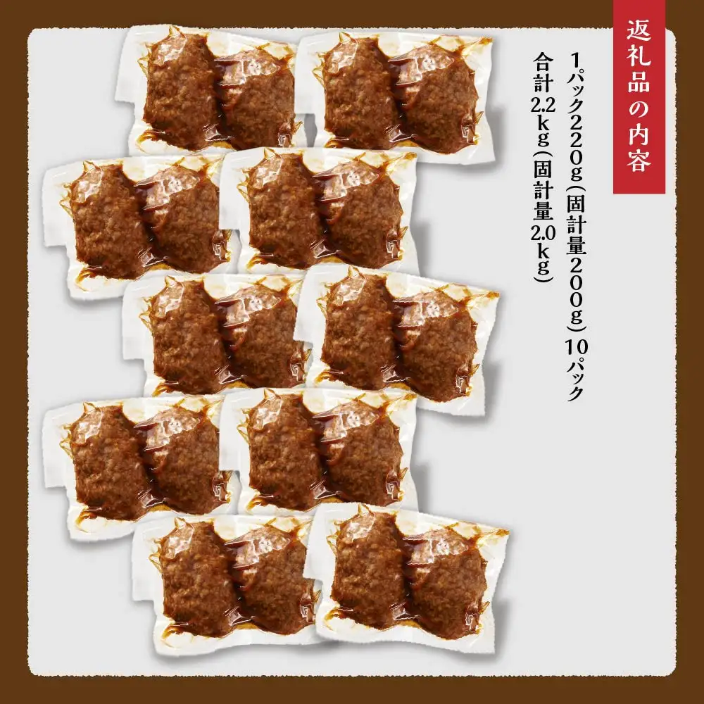 肉屋の焼ハンバーグ デミソース入り 20個（1パック2個 × 10パック）合計2.2kg ハンバーグ